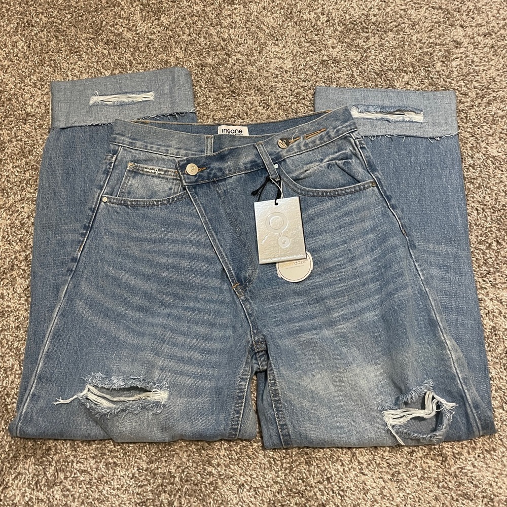 Insane Gene | Asymmetrical Button High-Waisted Distressed Jeans | 5/26 NWT - Picture 2 of 9